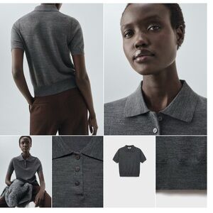 NEW WITH TAGS-MANGO Gray Polo SWEATER-MERINOWOOL -XS